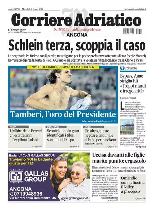 Prima-pagina-corriere adriatico-edizione-di-oggi-12-06-2024